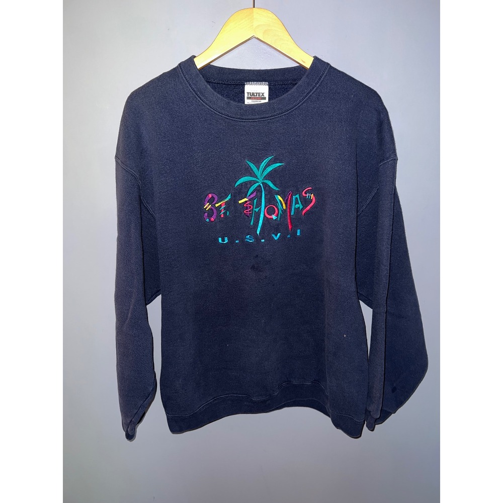 Vintage‎ Tultex St Thomas USVI Embroidered Sweatshirt Blue Large 90s Pullover